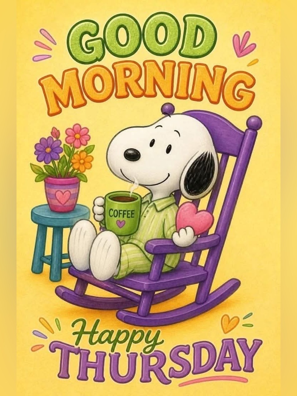 Snoopy 'Good Morning' Coffee Art Print - Yellow & Purple